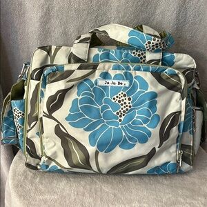 Ju-Ju-Be Blue and White Baby Bag with Modern Floral Design